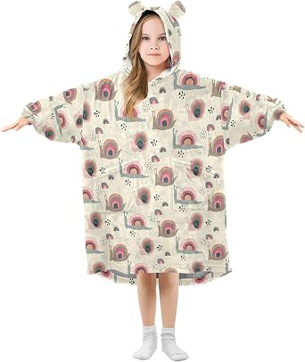 Wearable Blanket Hoodie Rainbow Snails Oversized Sherpa Warm Hoodie Blanket Thick Sweatshirt