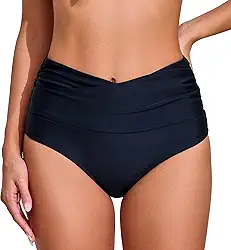 Parte de baixo de biquíni de cintura alta em V com controle de barriga e cobertura total para mulheres