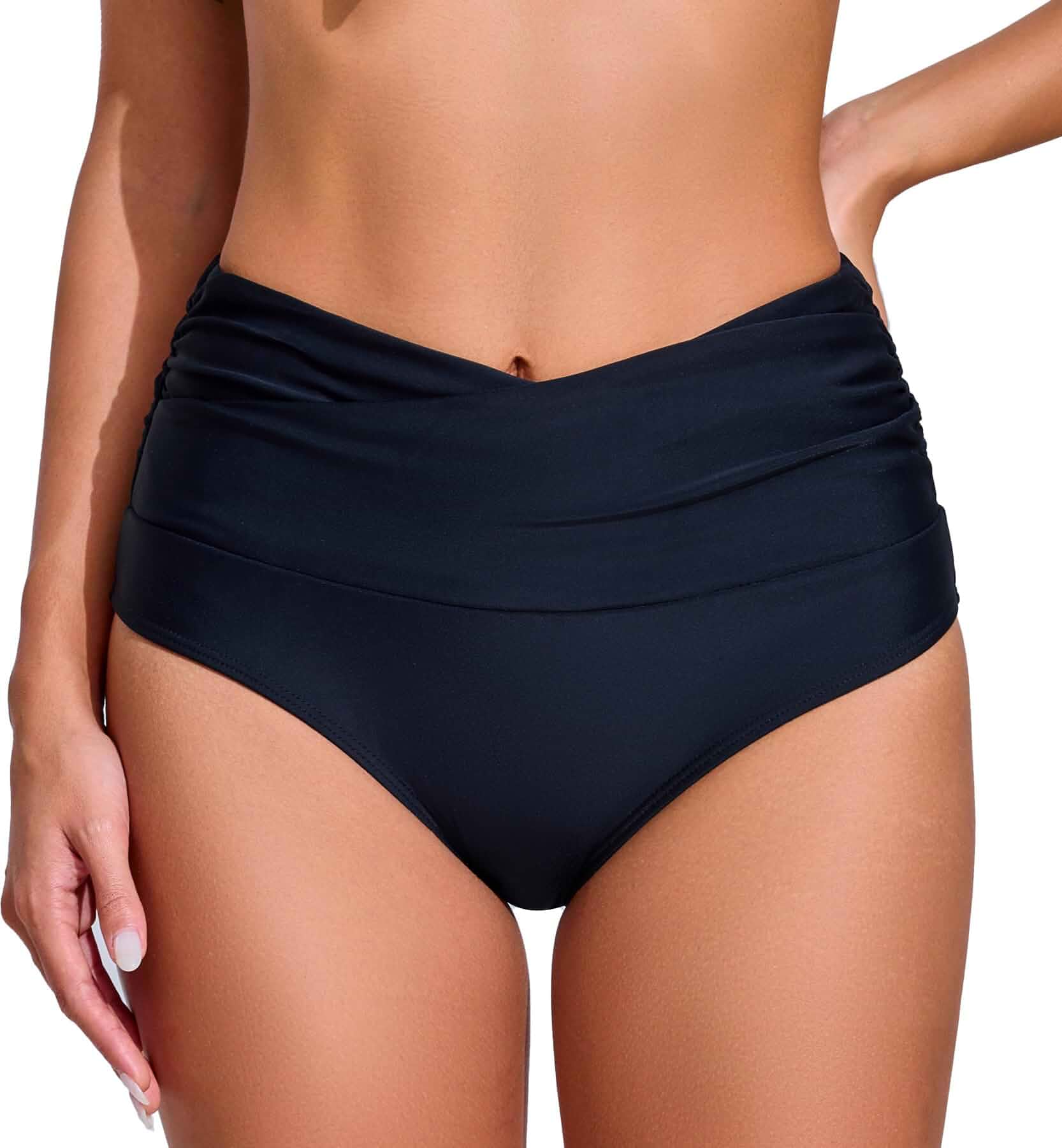 Women's V-Cross High Waisted Full Coverage Bikini Bottoms 2026 High Rise, Swim Bottoms, Bathing Suit Bottoms, Tummy Control, Crossover, Cross Front, Ruched, Swimsuit, Beach