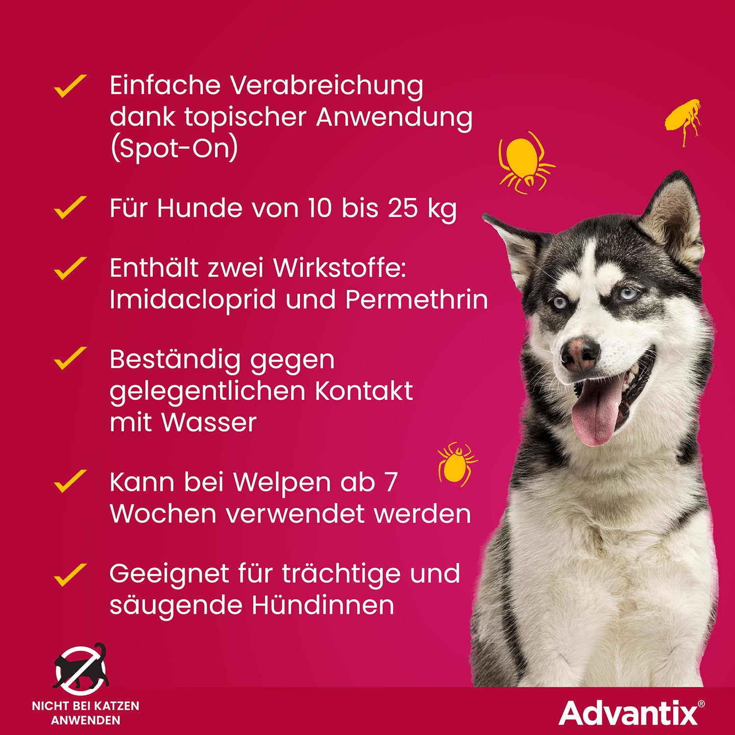 Advantix Spot-on für Hunde 10-25 kg gegen Zecken, Flöhe, Mücken, 8 Pipetten | Wehrt Zecken, Mücken & Stechfliegen ab, bevor sie stechen. Tötet Flöhe schnell ab. Idealer Reiseschutz für deinen Hund.