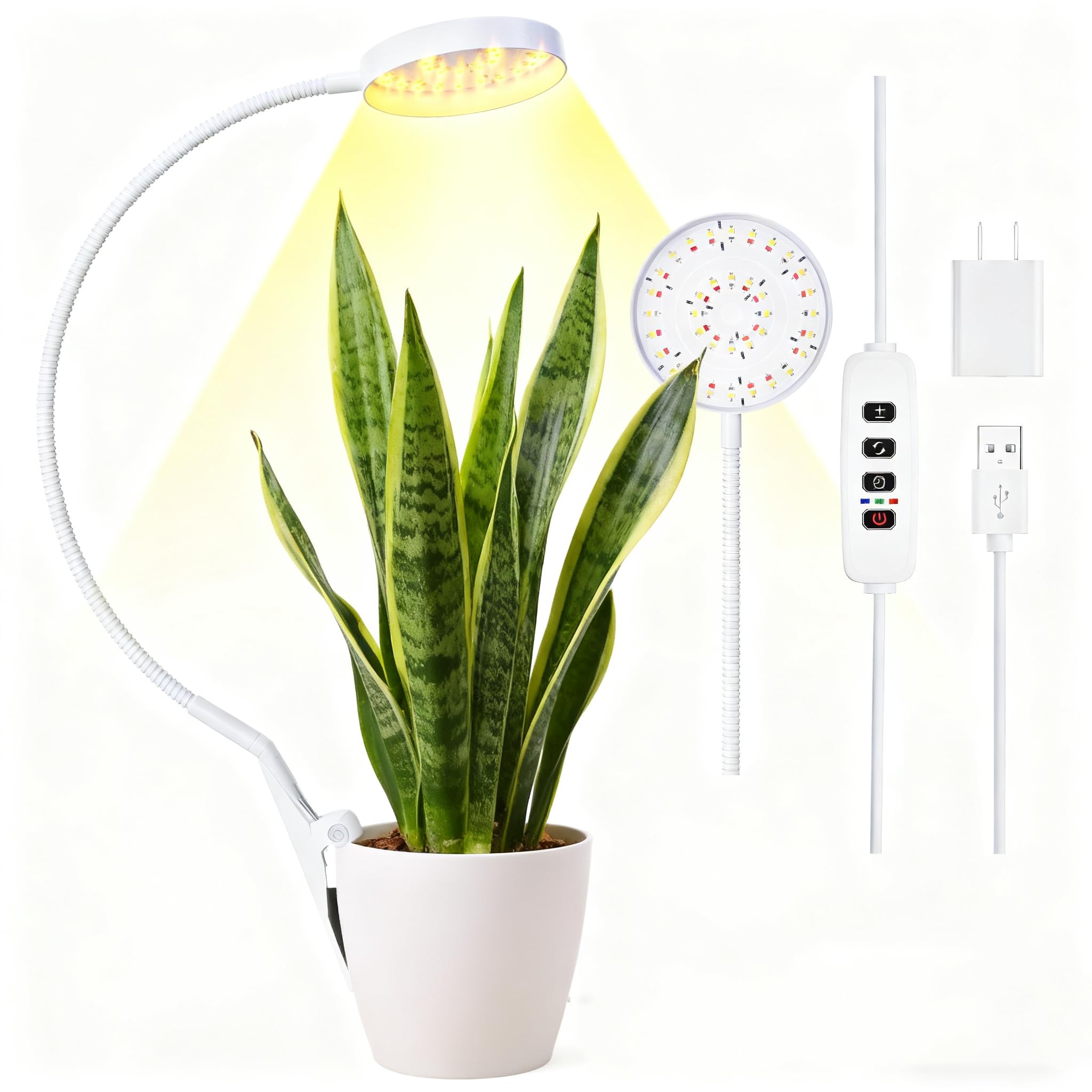 VC.Formark Clip On LED Grow Light, Full Spectrum with Metal Gooseneck | 3 Light Modes, 10-Level Dimmable, Auto 3/9/12H Timer, Ideal for Succulents & Herbs