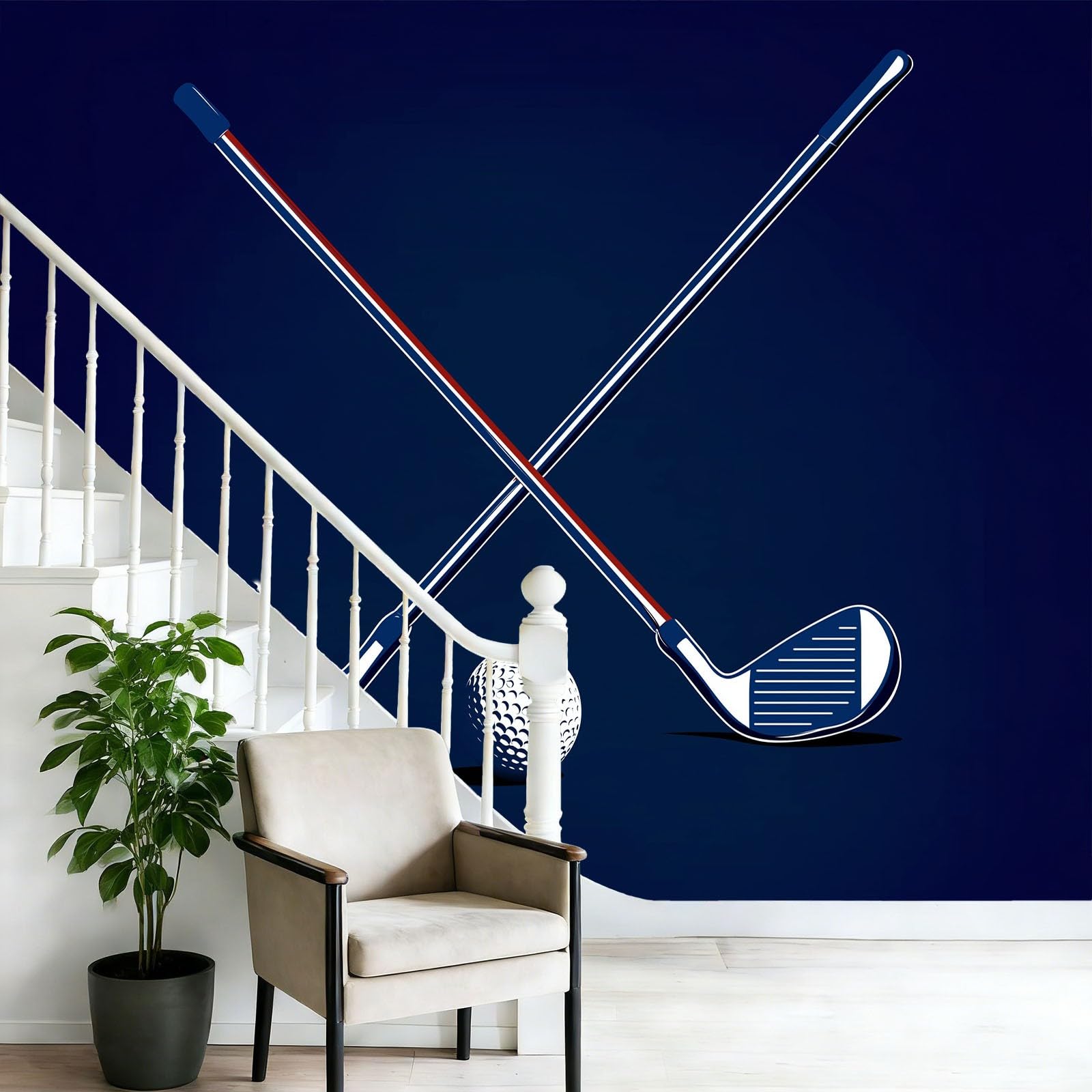 Drukowana fototapeta sportowa kij golfowy niesamoprzylepna tapeta, łatwa w instalacji z naklejką do tapet, 200 x 140 cm (szer. x wys.), duża dekoracja ścienna do domu, ciemnoniebieska