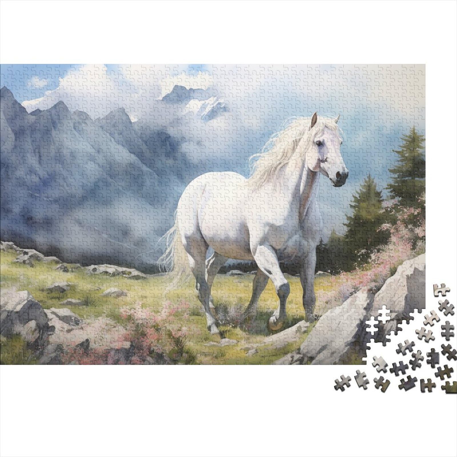 Puzzle, Biały Koń W Górach Zabawa Dla Dorosłych Blade Konie Puzzle Zabawka Gra Intelektualna Gra Edukacja Domowa Zabawka Antystresowa/Style-5/1000Pcs (75X50Cm)