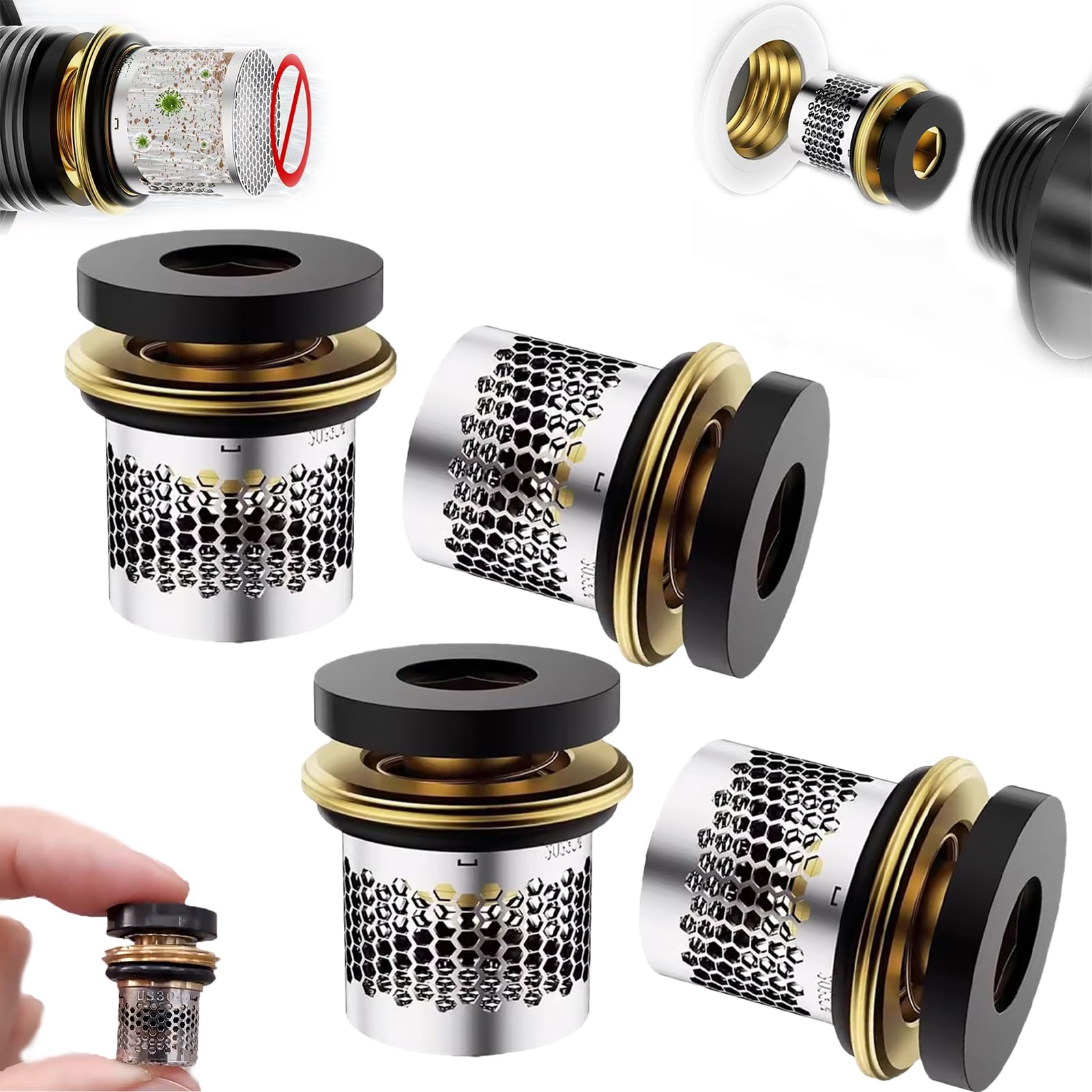 Strong Filter Stop Valve, Shower Valve Anti-Cross-Flow Shower Water Stop Valve, Water Shut Off Valve with Filter, Water Hose Shut Off Valve, Water Plumb Parts for Home Improvement (4PCS)