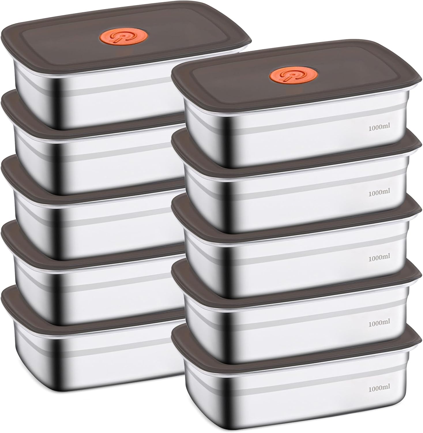 10 Pack Stainless Steel Food Storage Containers with Leak-Proof Lids, 34oz Reusable Metal Meal Prep Lunch Boxes, Stackable, BPA-Free, Dishwasher Safe for Snacks, Fruits & On-the-Go Meals