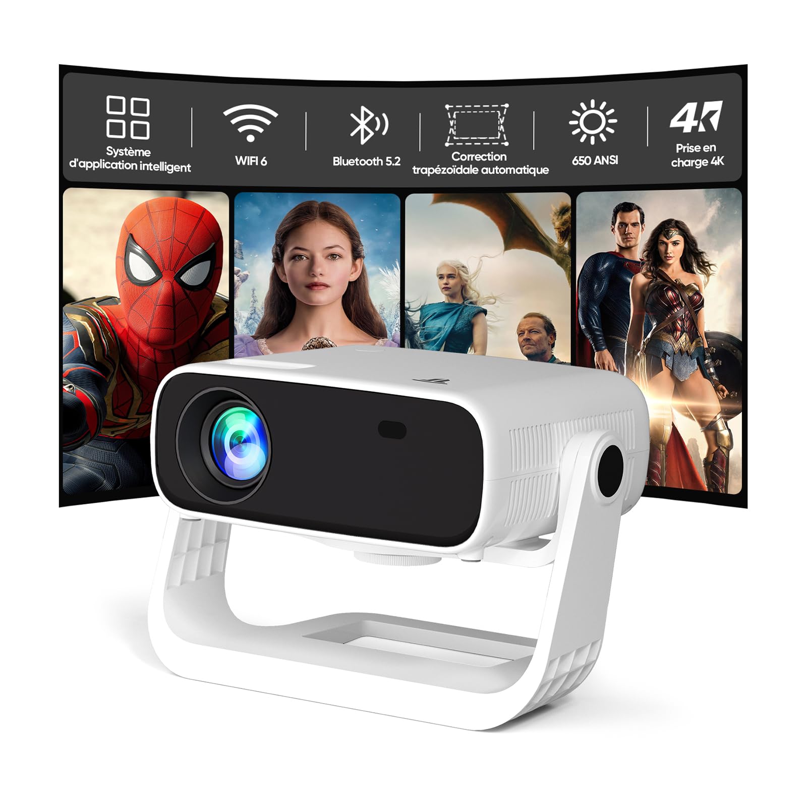 Videoproiettore 2025 con app integrata - Wielio Proiettore portatile Full HD 1080P 650ANSI, Retroproiettore supportato 4K WiFi Bluetooth,Correzione trapezoidale Auto & 4P, compatibile con iOS Android