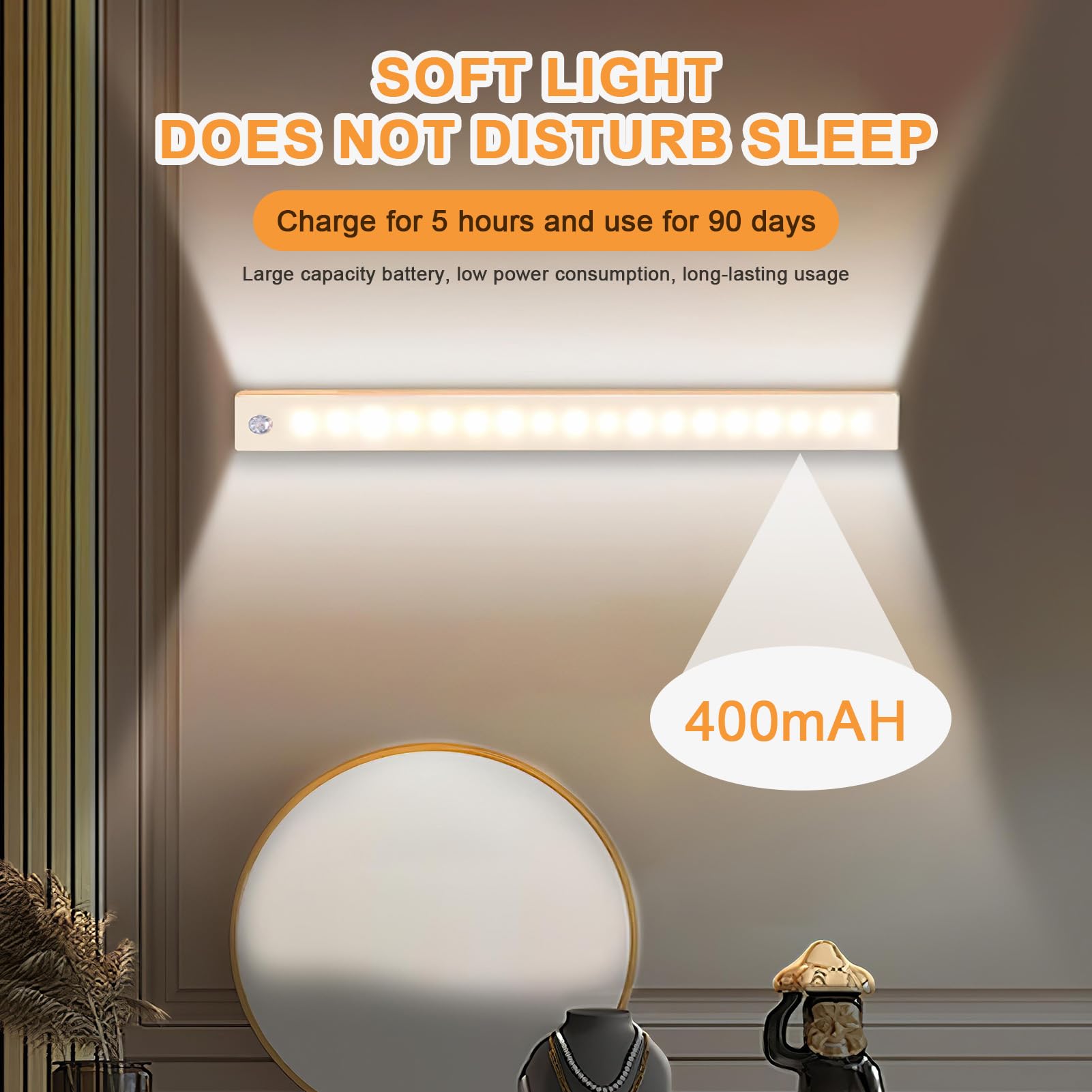 Under Cupboard Kitchen Lights 30cm Cabinet Light Motion Smart Sensor Magnetic Led Indoor Rechargeable Strip Light AUTO/ON/OFF Stick on Wireless USB Powered for Shelf Stairs Counter Closet Bedroom - Image 4