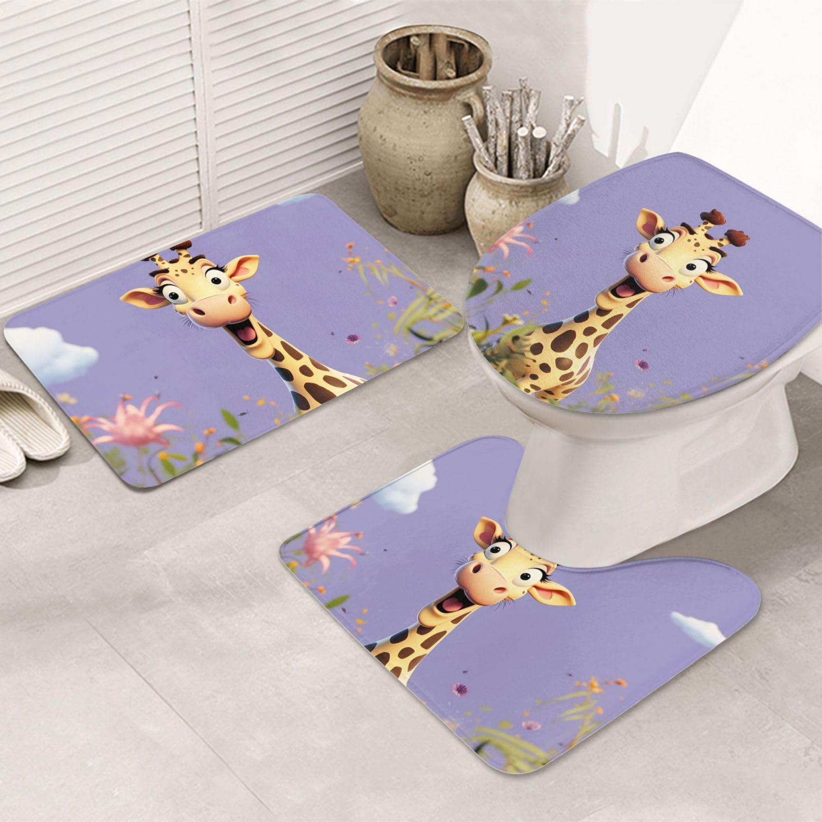 Tapis de salle de bain super doux set de 3 pièces girafe pour WC
