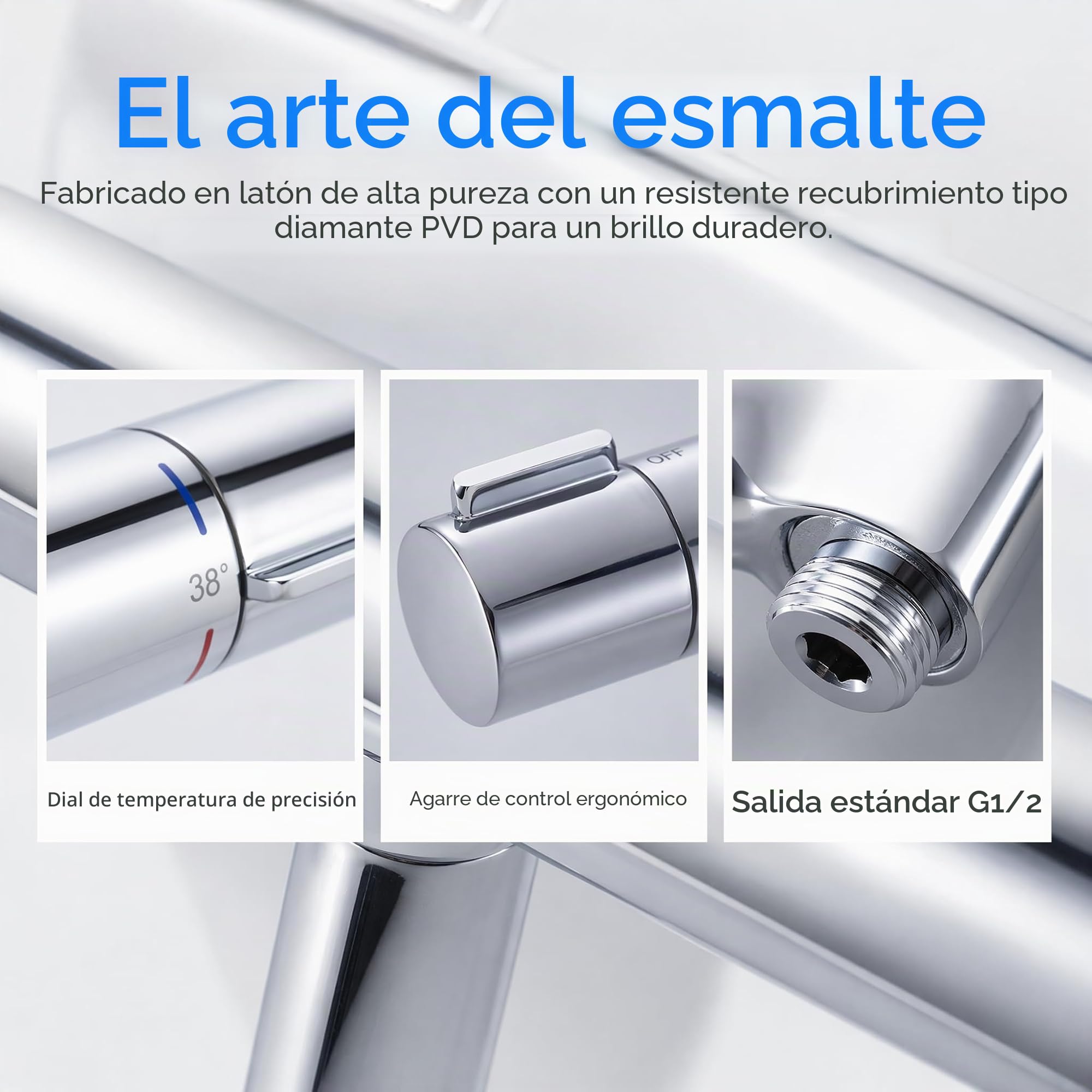 Grifo Ducha Termostáticos 38 ℃ Grifo Termostato Ducha Cromado | Grifo de Ducha de dos Salidas Grifo bañera y ducha de Ducha Termostático Grifo bañera de Latón