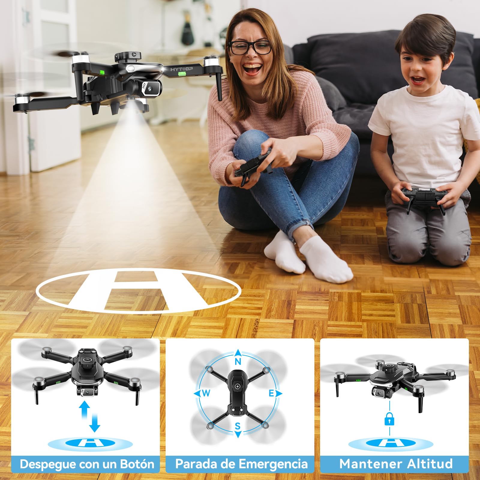 Dron con Cámara 1080P para Adultos, Motor Sin Escobillas | 3 Baterías 45 Min, Cámara Ajustable 90°, Seguimiento, Evitación Obstáculos, <249g(Negro)