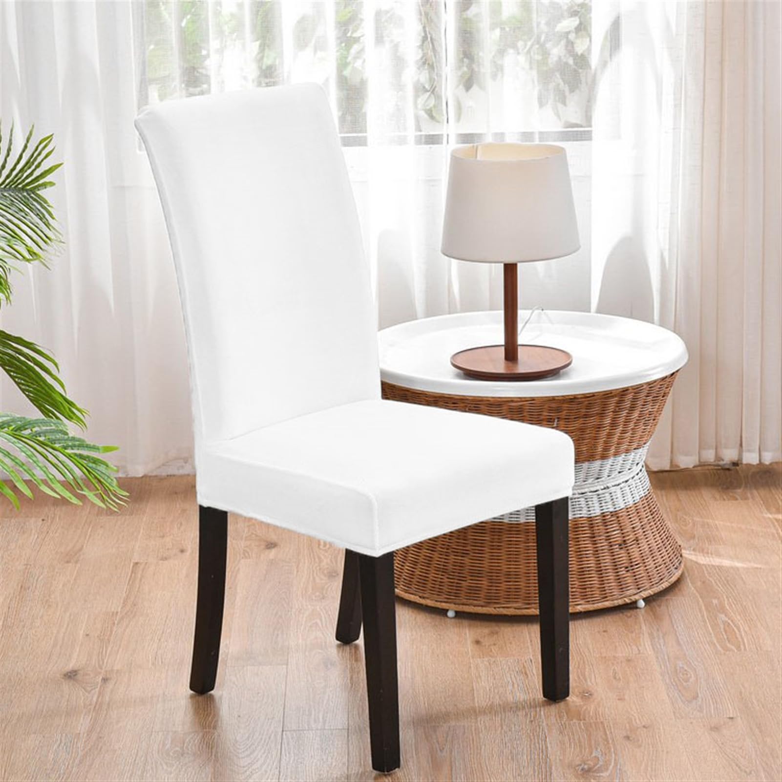 Lifup 4er Set Stretch Stuhlhussen für Esszimmerstühle, Abnehmbarer Waschbarer Dekoration Stuhlbezug, Moderne Jacquard Husse für Hotel, Bankett, Büro, Partys Deko Weiß 4 Stück