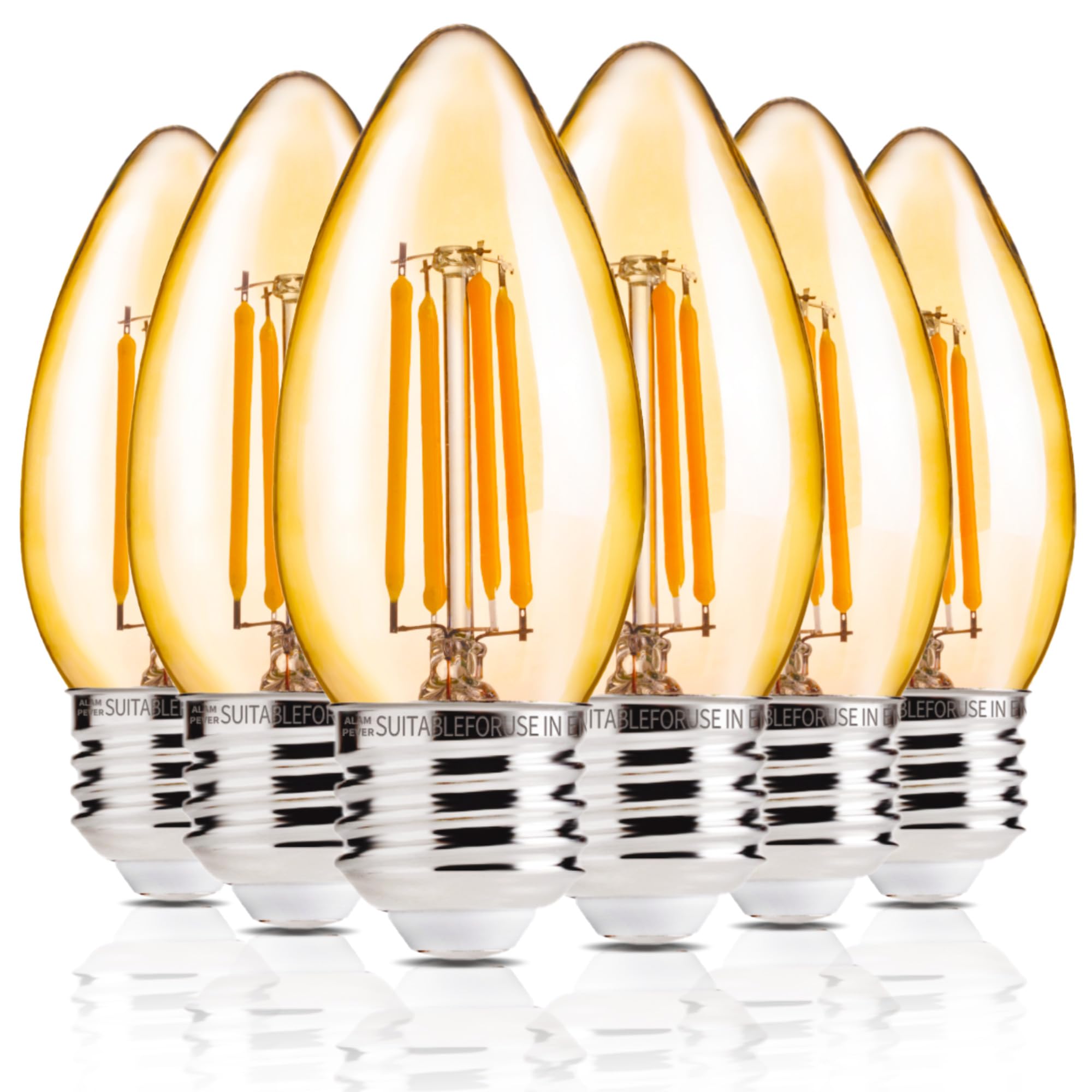 Photo 1 of ALAMPEVER 6 Pack Chandelier Light Bulbs 40W Equivalent, 330LM E26 Edison Bulb, Dimmable LED Light Bulb, 2200K Warm White, B11 Type, 4W, Ideal for Living Room, Bedroom, Dining Room