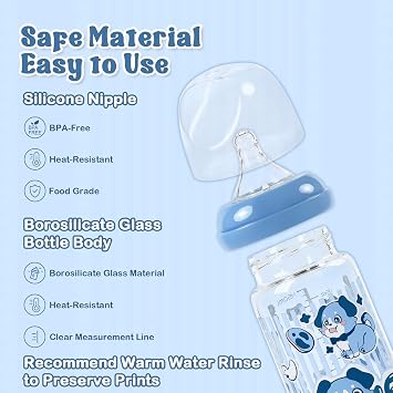 LittleForBig Adult Glass Feeding Bottle Ultra Printed Specialty Oversized Little Blue Pattern