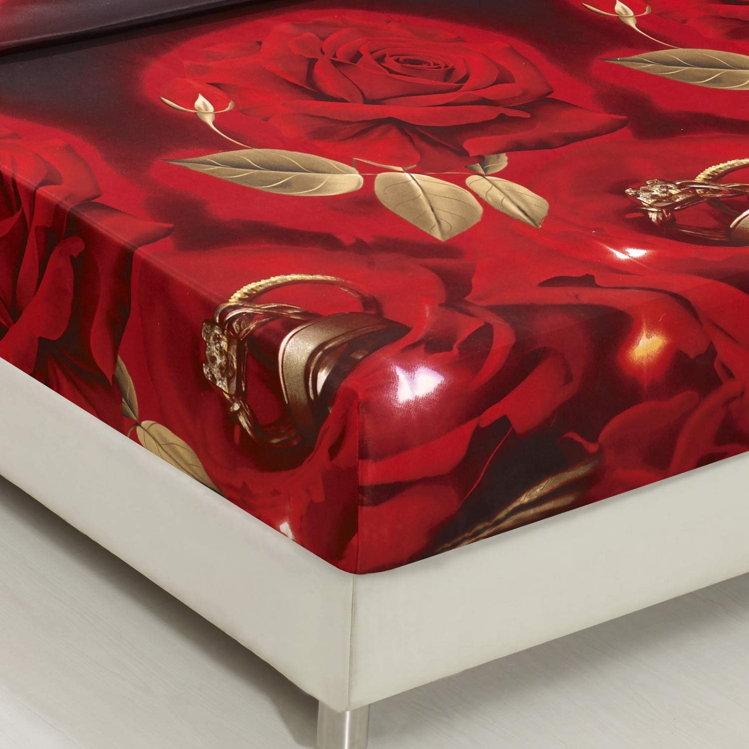 HIG 3D Bed Sheet Set -4 Piece 3D Rose and Ring in Forest Printed Sheet Set Queen Size (Y02) - Soft, Breathable -Includes 1 Flat Sheet,1 Fitted Sheet,2 Shams