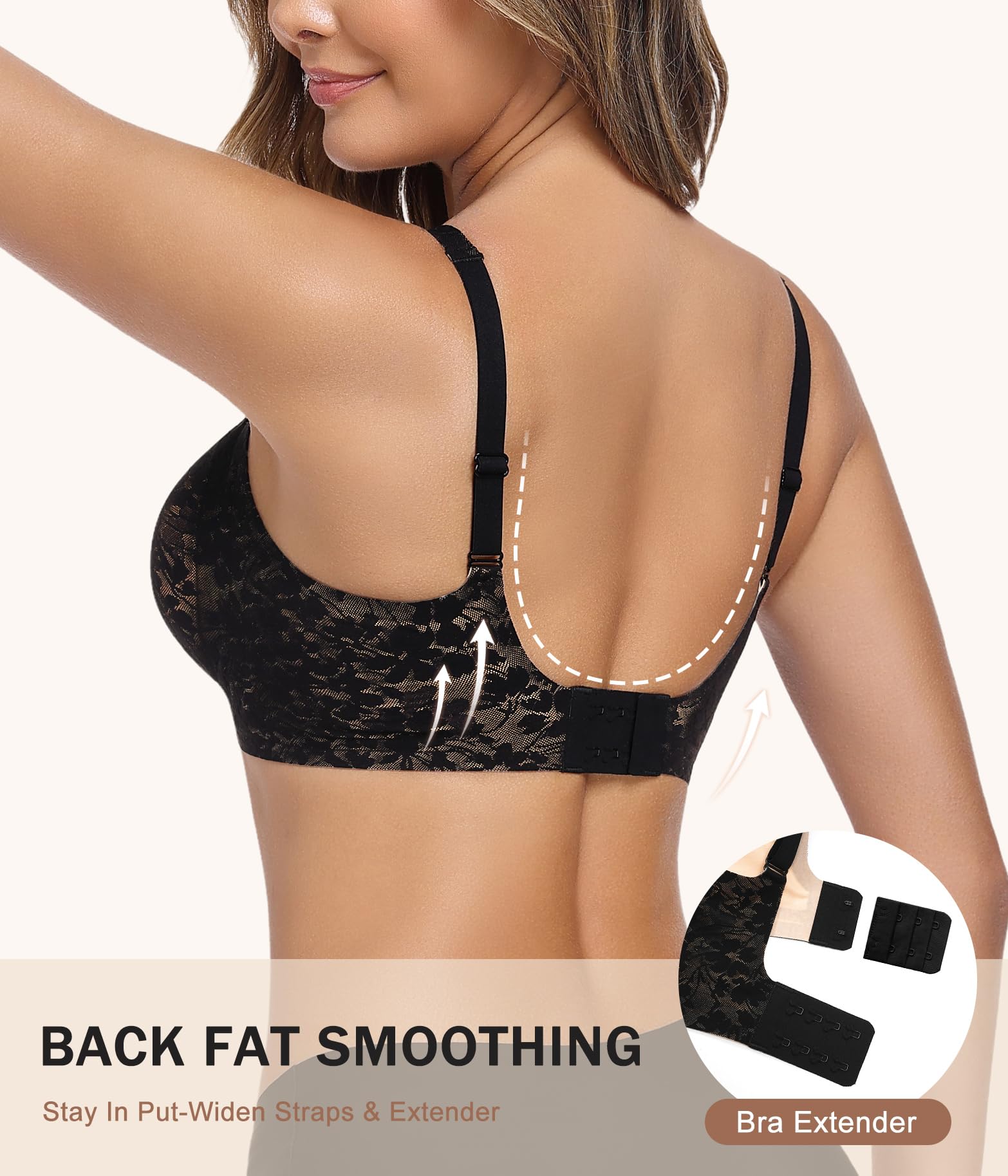 Push Up Soutien Gorge sans Armature Deep V Floral Dentelle Confortable Rembourré Soutien-Gorge Sexy Bralette pour T-Shirt Travail Rendez-Vous Galant