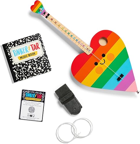 TinkerTar - Rainbow Heart - La forma más fácil de comenzar y aprender guitarra - Construcción de madera premium - 1 instrumento de juguete de cuerda