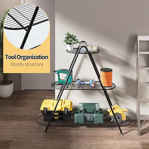 Miniatura 9 de Soporte para plantas para patio, estante de metal de 3 niveles, estante de exhibición para interiores y exteriores, para múltiples macetas, plantas