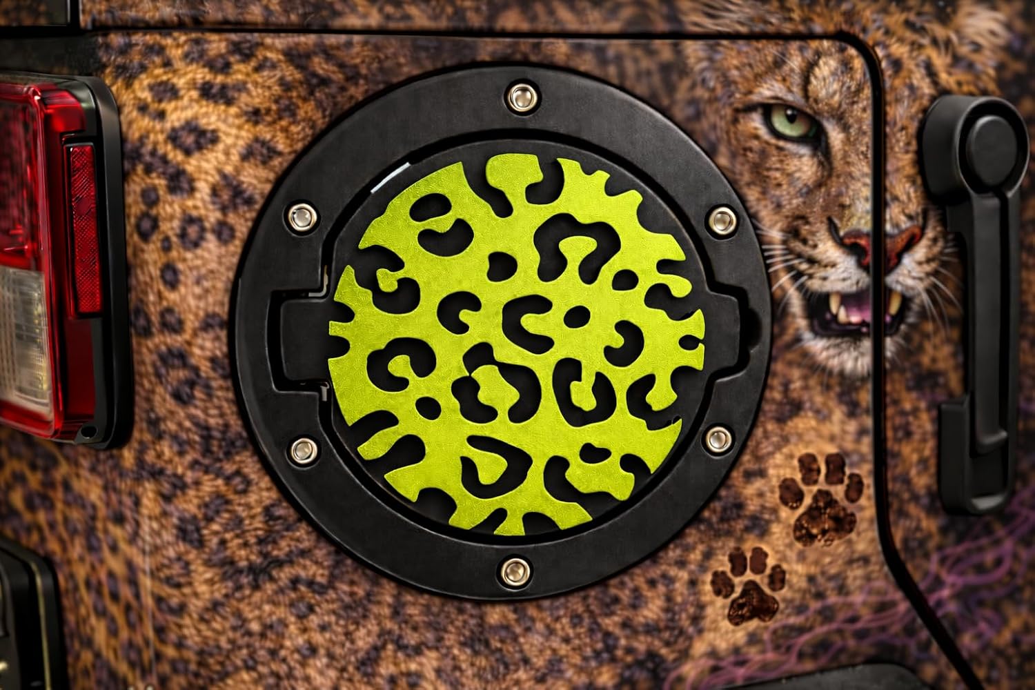 Cheetah Pattern in 3d Blk w Black Color for Jeep Wrangler JK/JKU Flag Gas Cap Cover - Couger Tiger