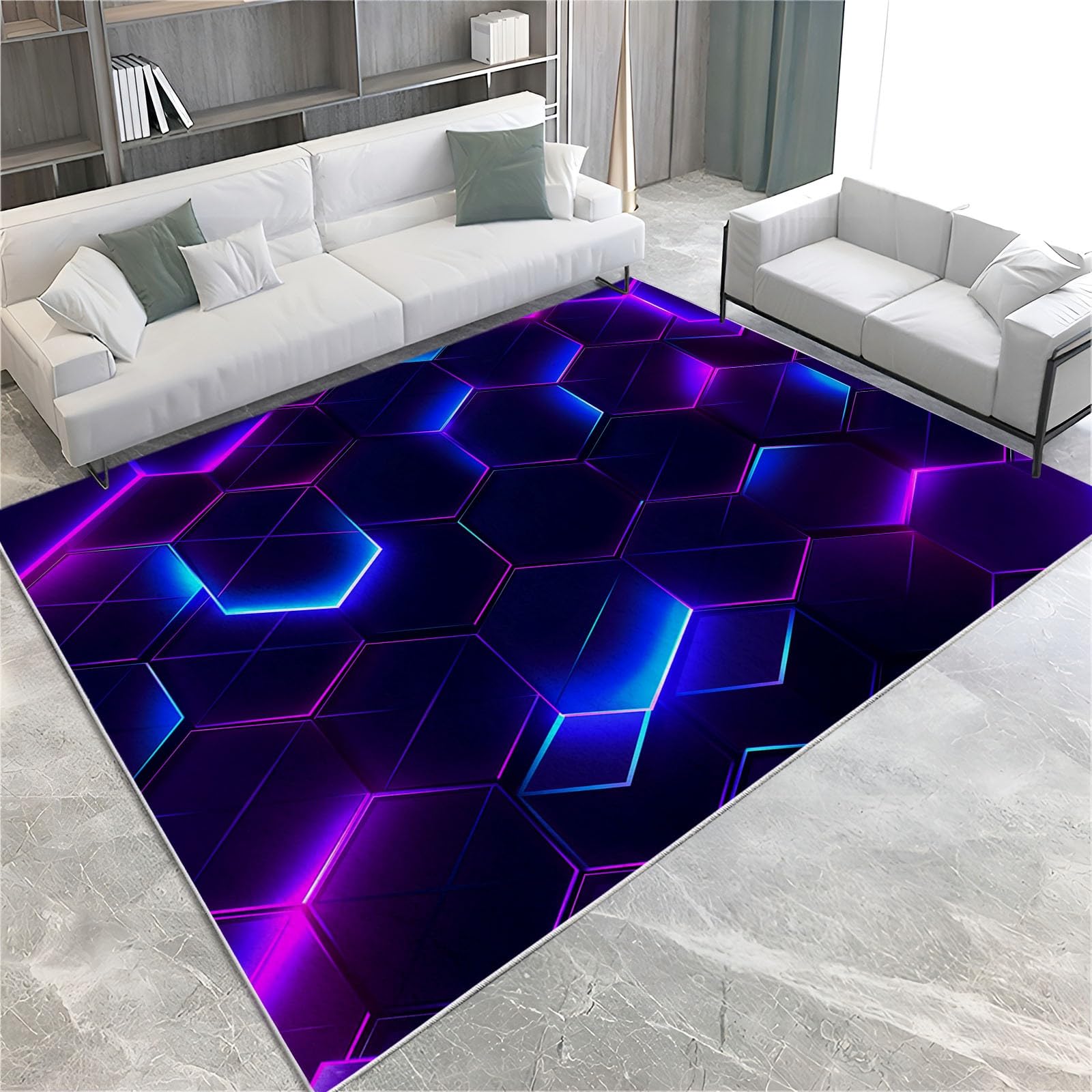 Color Neon Alfombra Suave para Salón 160x230 cm Juego Geometría del Panal Alfombra de Pelo Corto para Dormitorio, Lisa, Moderna, para Estudio, Oficina, Pasillo, habitación de los niños y Cocina