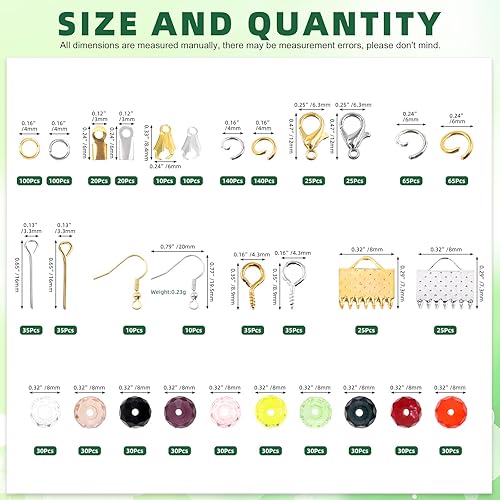 Miniatura 2 de Keadic El kit de 1250 piezas de suministros para fabricación de joyas contiene 10 colores de cuentas de cristal de cristal, alicates de joyería,