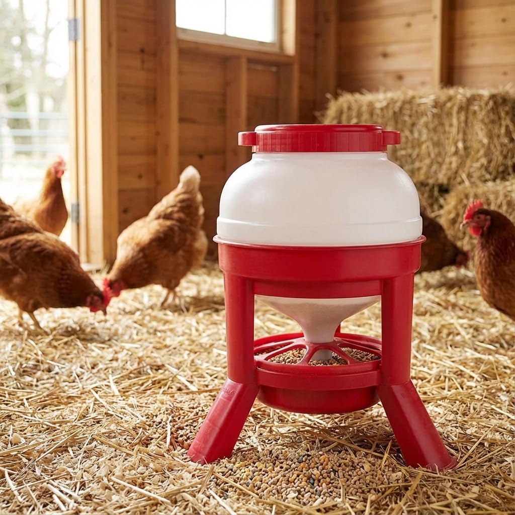 Suinga COMEDERO con Patas para GALLINAS. Capacidad 30 litros. Diámetro 36 cm, Altura 67 cm