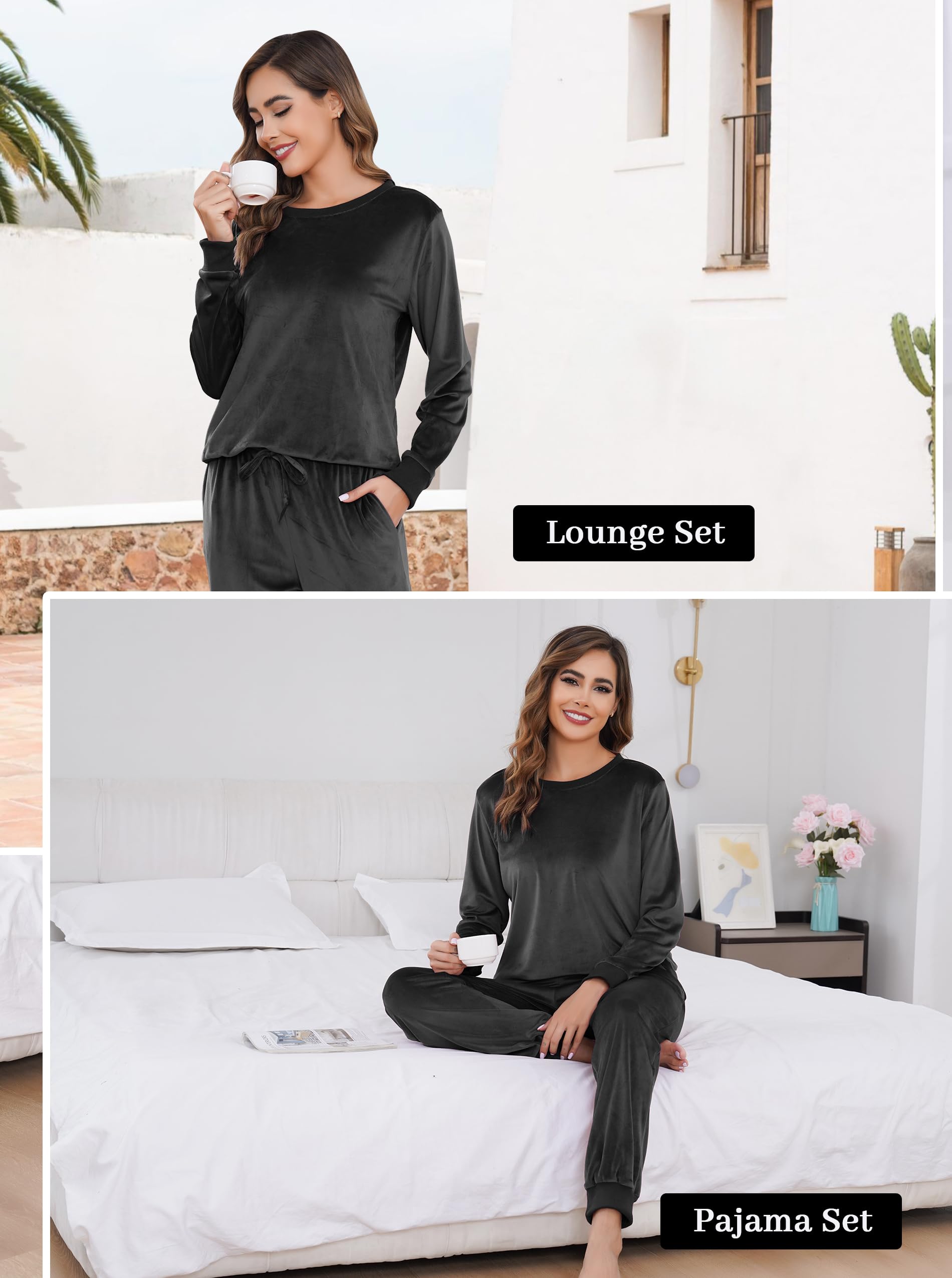 Wikoan Pigiama Donna Invernale Morbido Pile Set Pigiami Due Pezzi Set di Pigiami Loungewear Sleepwear con Tasche,S-XXL