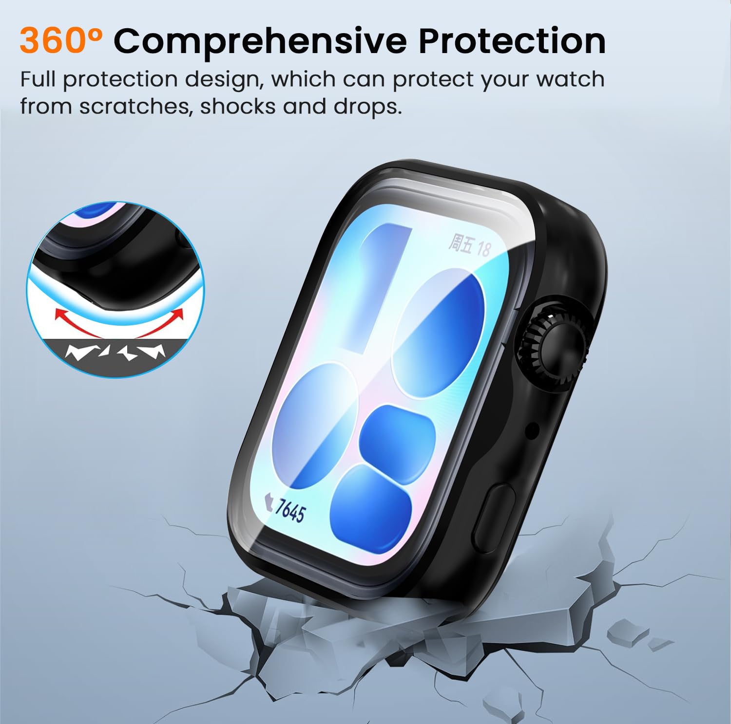 ivoler 3 szt. Etui + Folie Ochronne dla Huawei Watch Fit 5, Pełne Pokrycie, Przezroczysty + Czarny + Srebrny