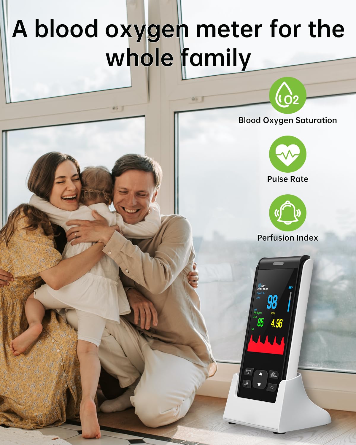 Pulsioximetro De Dedo Profesional, Oximetro Pulxiometro Medidor HOLFENRY USB Recargable Oxigeno Saturador Bluetooth con Alarma Para Adultos y Niños en Sangre Saturacion Sp02, PR Bpm y PI