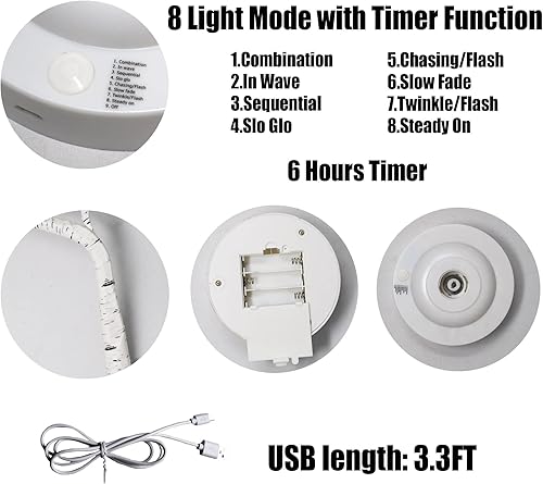 Miniatura 5 de 108 luces LED de abedul de 20 pulgadas, funciona con USB, funciona con pilas, con temporizador, 8 modos de iluminación, lámpara de árbol de hadas de