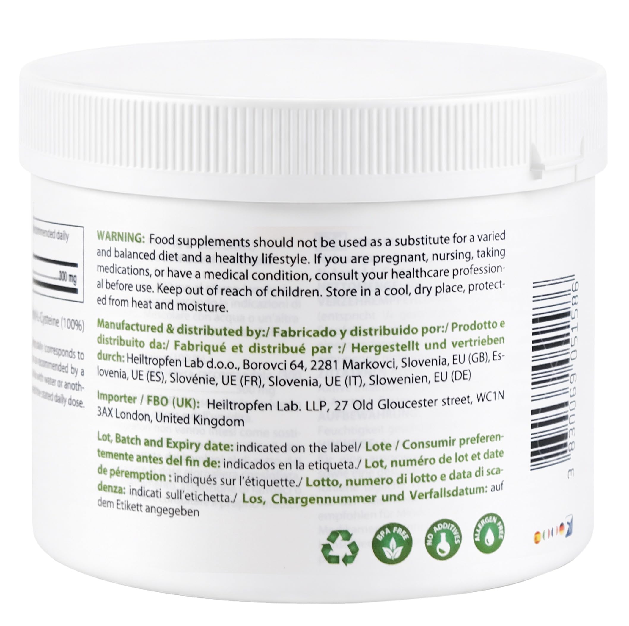 NAC (N-Acetyl-L-Cystein) Pulver 400g | 100% Reines Pulver | Ohne Aromen | Einzige Zutat | Kapselfrei | Nahrungsergänzungsmittel