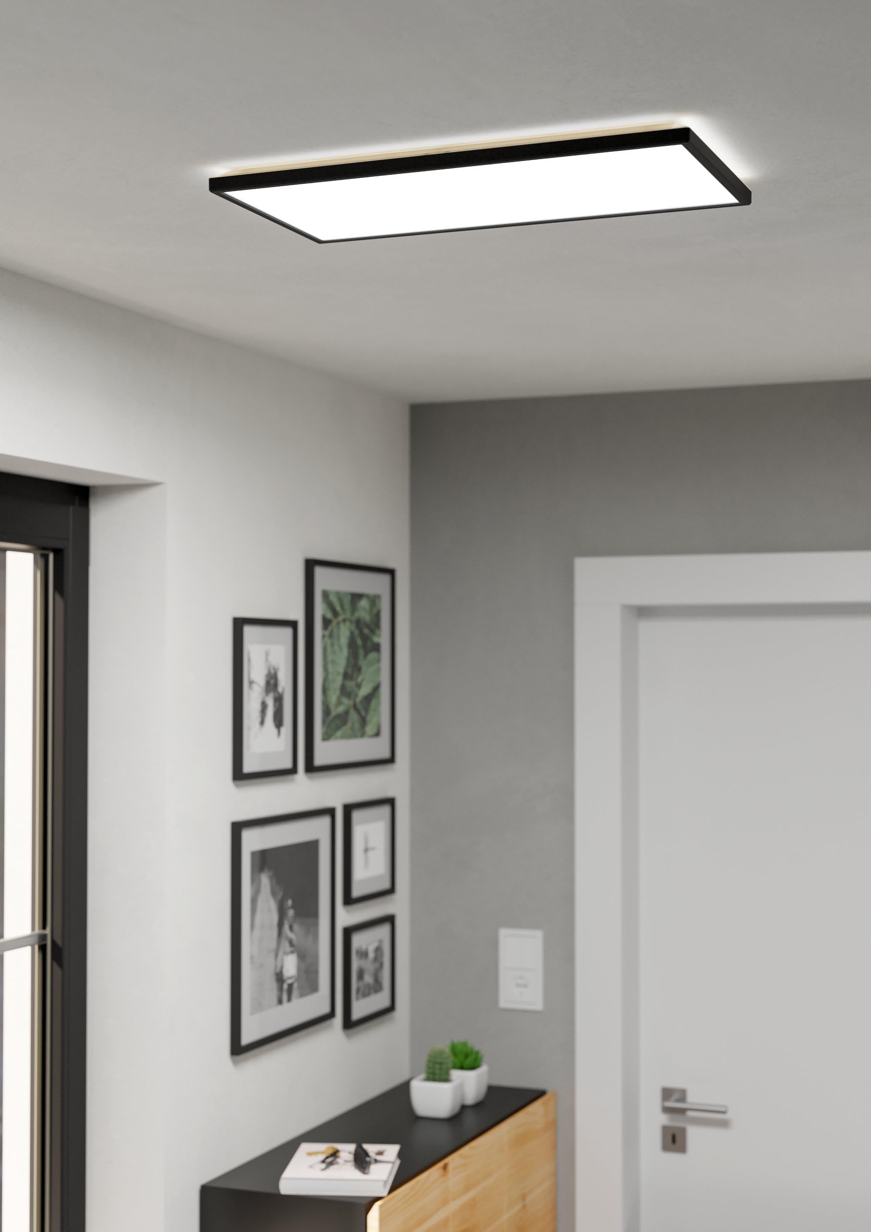 EGLO LED Deckenleuchte Rovito, runde Badezimmer Deckenlampe | Badlampe Decke aus Kunststoff in Schwarz und Weiß, Deckenbeleuchtung warmweiß-kaltweiß, IP44, 57x30 cm