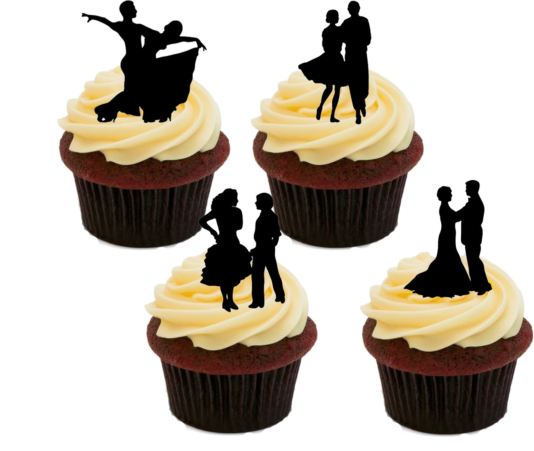 Made4You Ballroom Dancers/Dancing Silhouettes, Edible Cupcake Toppers - Stand-up Wafer Cake Decorations (Pack of 12)