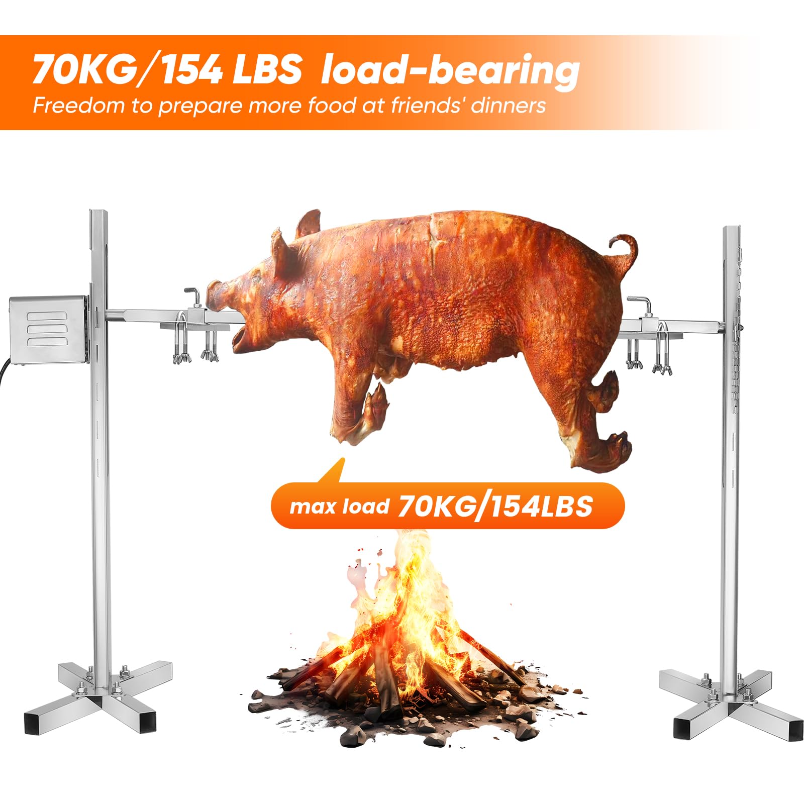 Motor para Barbacoa EléCtrico 15w 70kg Barbacoa de Acero Inoxidable 2.7 RPM Motor de Parrilla Barbacoa Giratoria para Barbacoa, Pollo, Cerdo, Cabra A La Parrilla Al Aire Libre