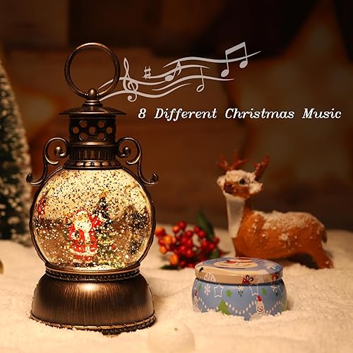 Miniatura 2 de Globo de nieve de Papá Noel de Navidad de 5.1 pulgadas de alto, linterna de nieve musical con luces, funciona con pilas, globo de purpurina de