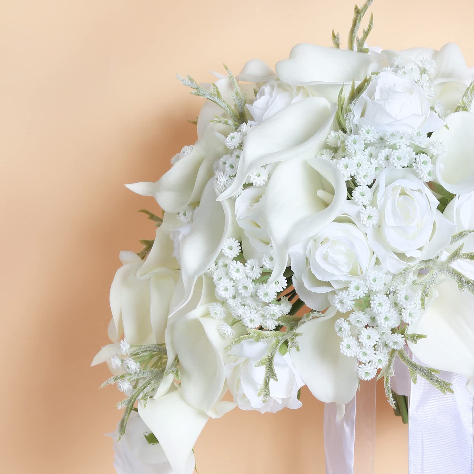 Ramos de Novia para Boda, Ramo de Lirio de Cala de 11 Pulgadas para Novia, Boda, Flores de Seda, Ramo de Boda para Ceremonia, Aniversario, Boda, Despedida de Soltera (Blanco Natural)