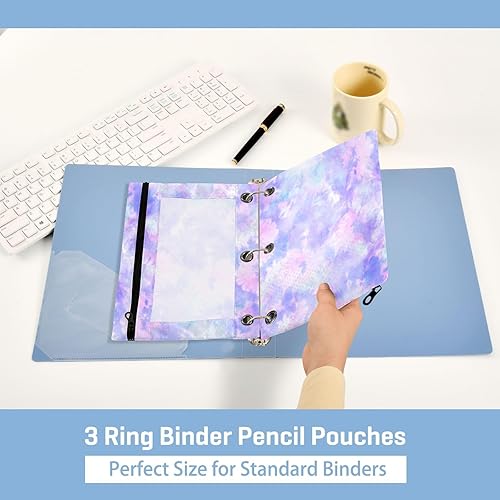 Miniatura 3 de Estuche para lápices con estampado de teñido anudado morado para carpeta de 3 anillas, estuche con cremallera y bolsa organizadora de ventana