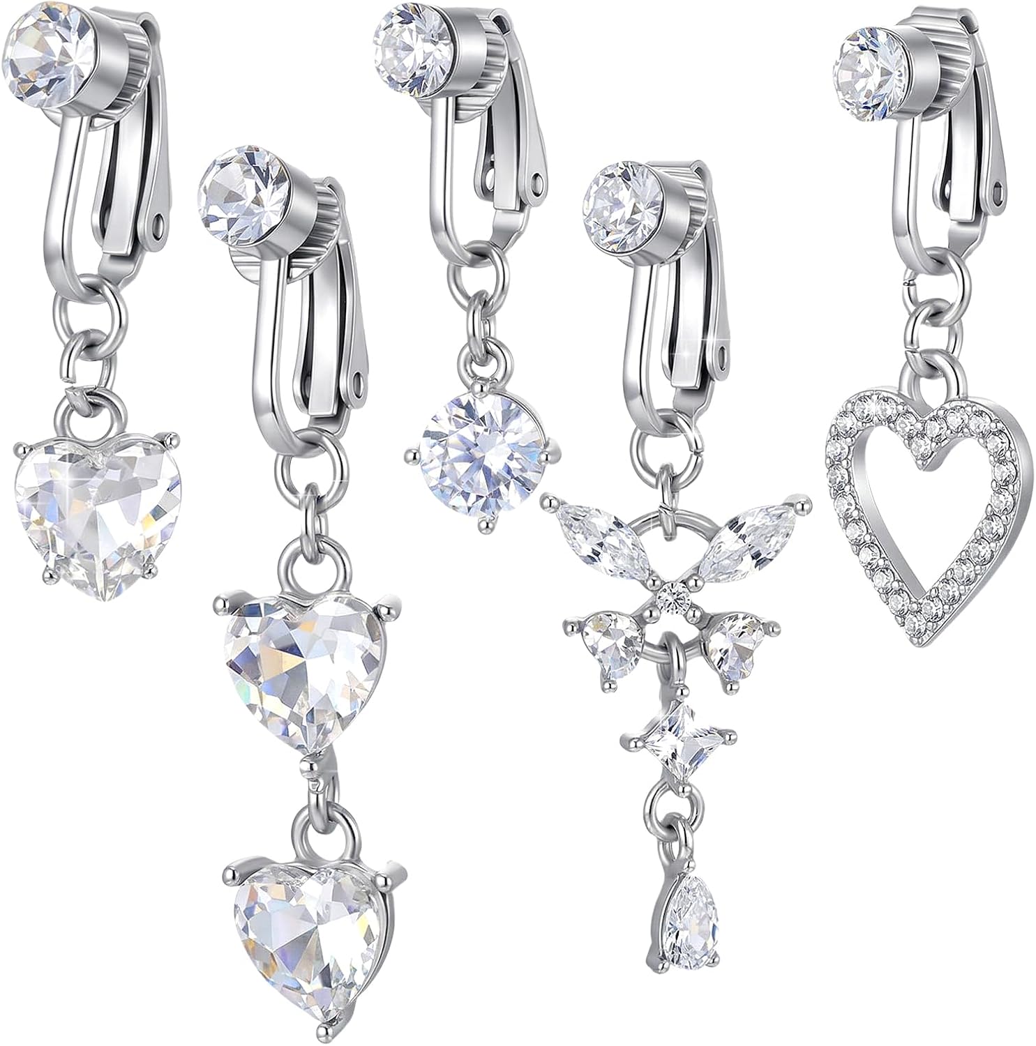 5Pcs Fake Belly Button Piercing Clip On Belly Button Rings for Women Men | Non Piercing, Metal, Silver