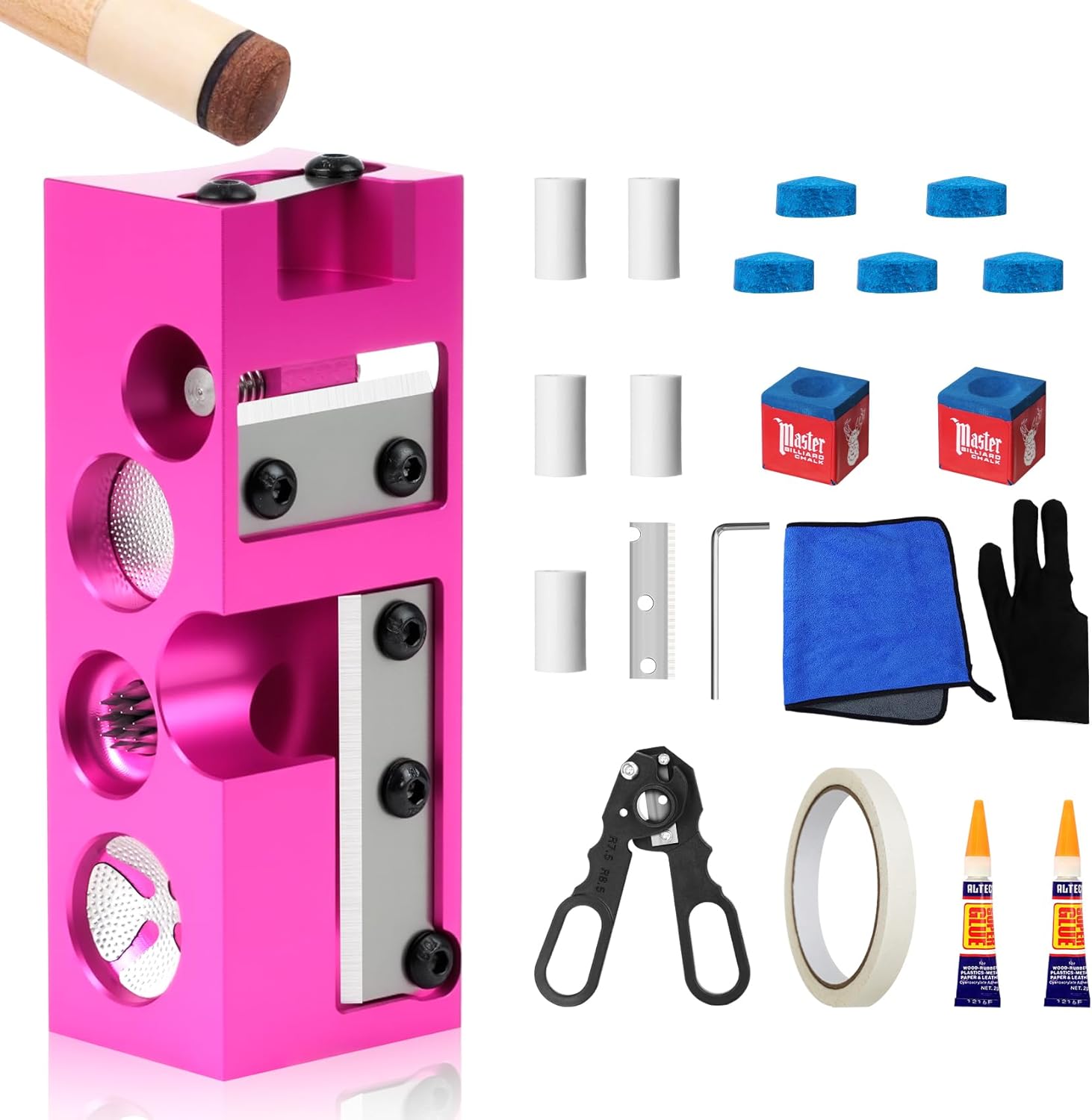 12-1 Aluminum Alloy Pool Cue Tip Shaper,Professional Cue Stick Tool Kit for Billiards Enthusiastsm, Pool Cue Shaper Accessories for Replacement and Shaping Cue Tips