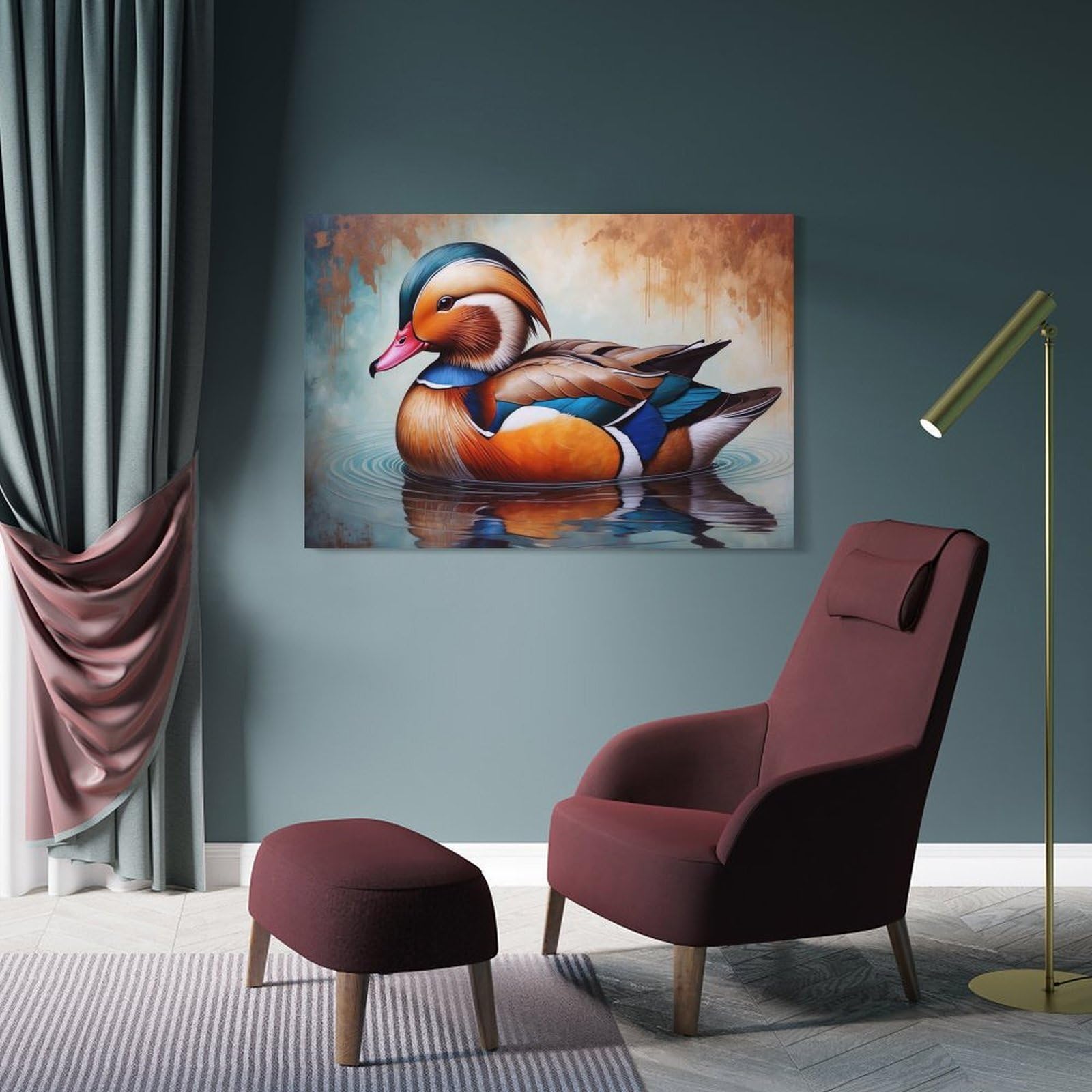 Junmoney Mandarin Duck in Water Painting Home Decor Wall Art, 24x36inch(60x90cm), for Apartment Walls, Studios Or Work Areas, Decorative Canvas Decor for Home Updates