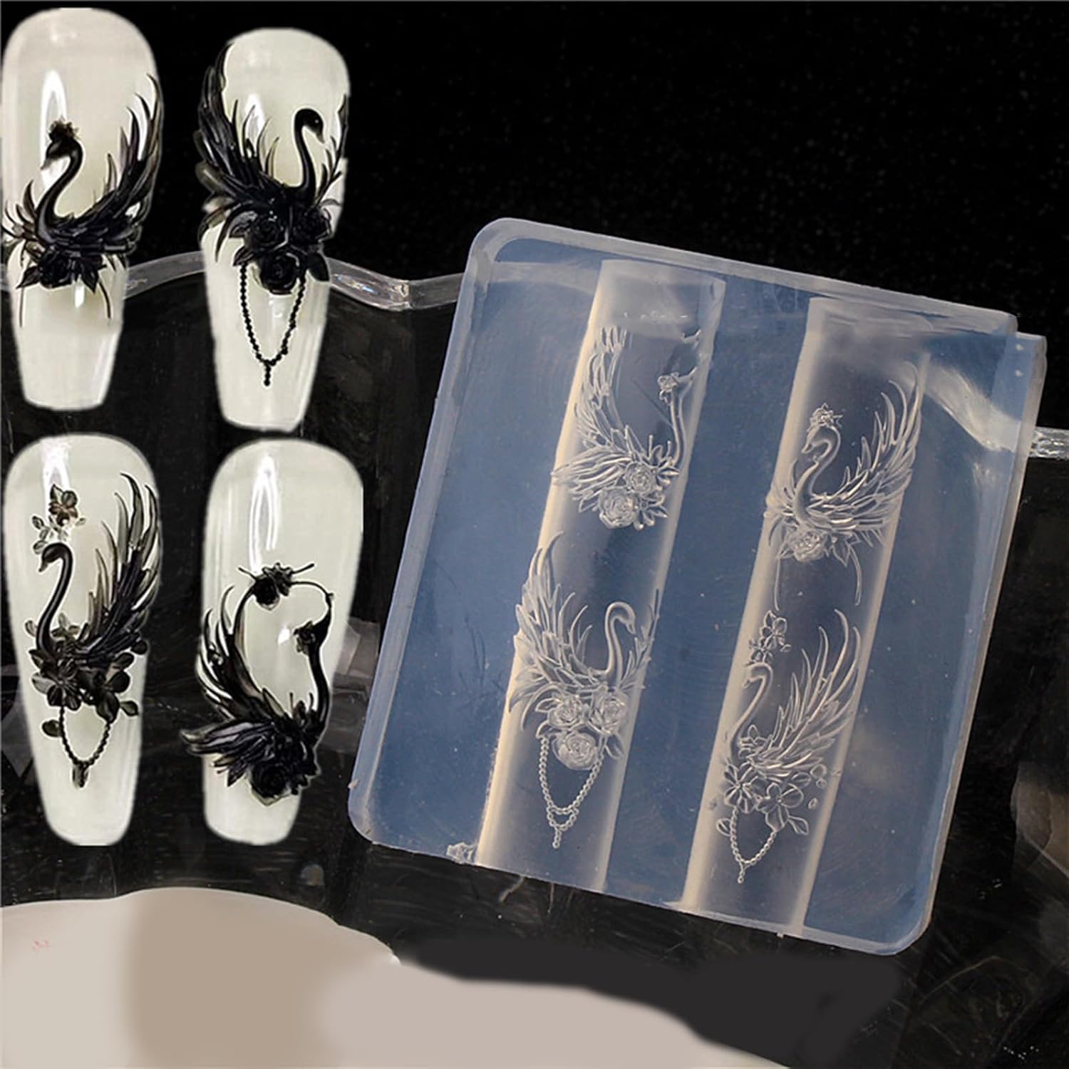 Intricate Rose Flower Nails Art Mold Delicate Nails Carving Molds Embellishments Silicon Embossed Silicone Flexible Silicone Mold