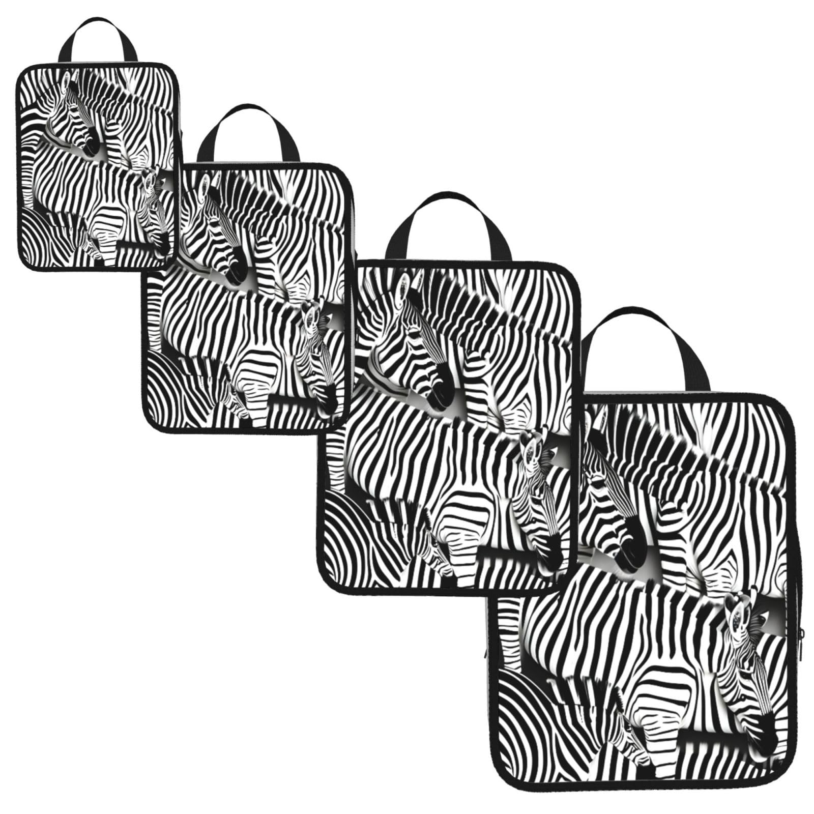 Zebra Print 4 Set Compression Packing Cubes for Suitcases,Expandable Storage Bag Organizers
