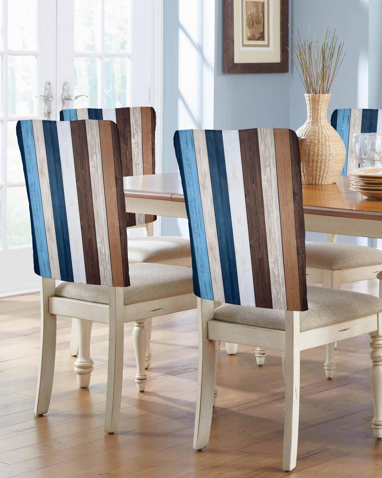 nqOlkjepod Blue Brown Farmhouse Chair Covers Set of 4, Vintage Country Decorative Chair Back Cover, Retro Wooden Dining Room Chair Slipcovers