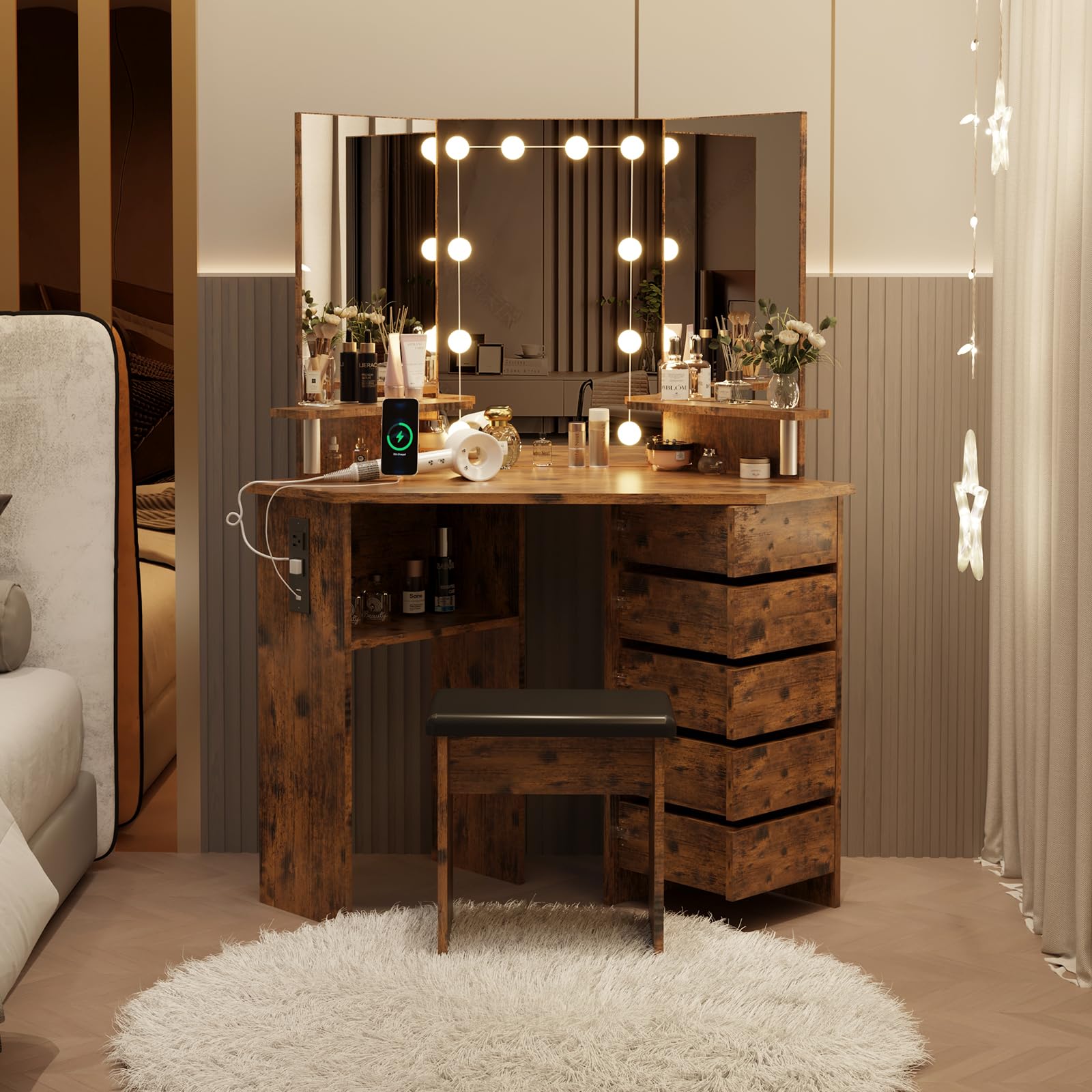 beauty parlour dressing table design Dressing Table: Desk with 10 Light Bulbs Black Dressing Table Studio GKW