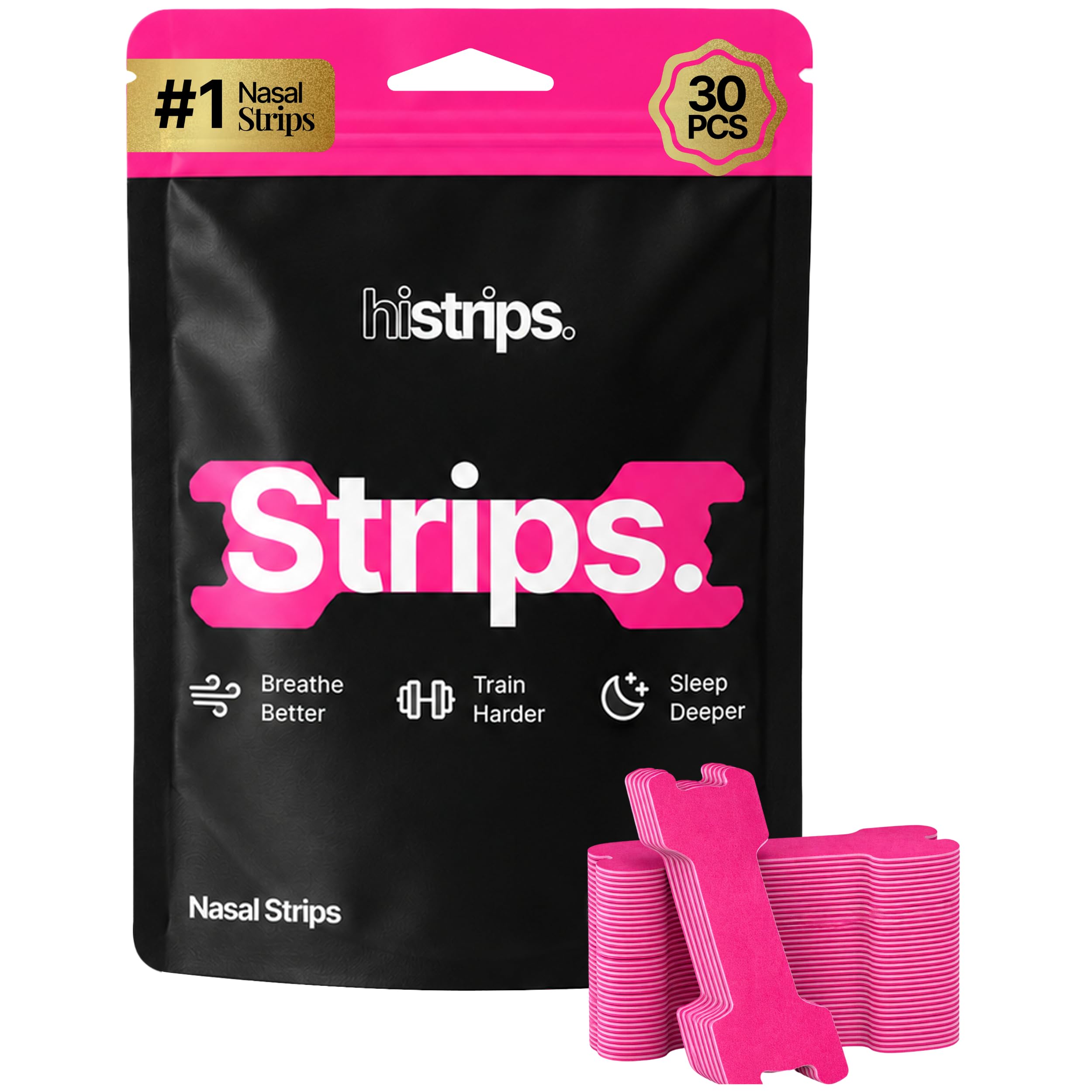 HiStrips High Performance Nasal Strips, Sweat-Proof, Pink, 30 Count