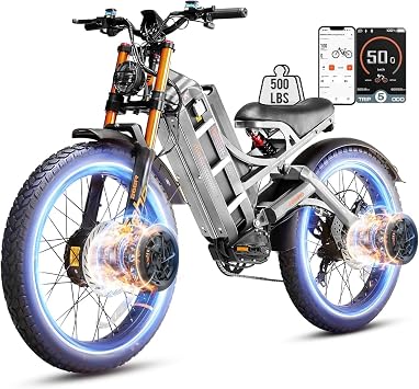 eAhora 2026 Romeo Electric Bike - Adults 40-52MPH 6000W/2500W Dual Motor 60V 80AH 300Miles Long Range Ebike, 26" Fat Tire Fast Electric Mountain Bike Full Suspension Off-Road E-Bike