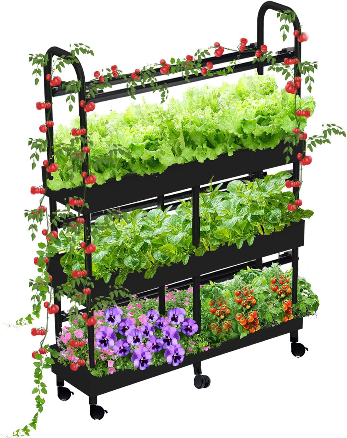Large 3-Tier Indoor Hydroponics System Kit with Grow Lights, Dual Implant Configuration for Vegetable Fruit Herb Seedling Cultivation and Large-Scale Planting,Double Water Pump