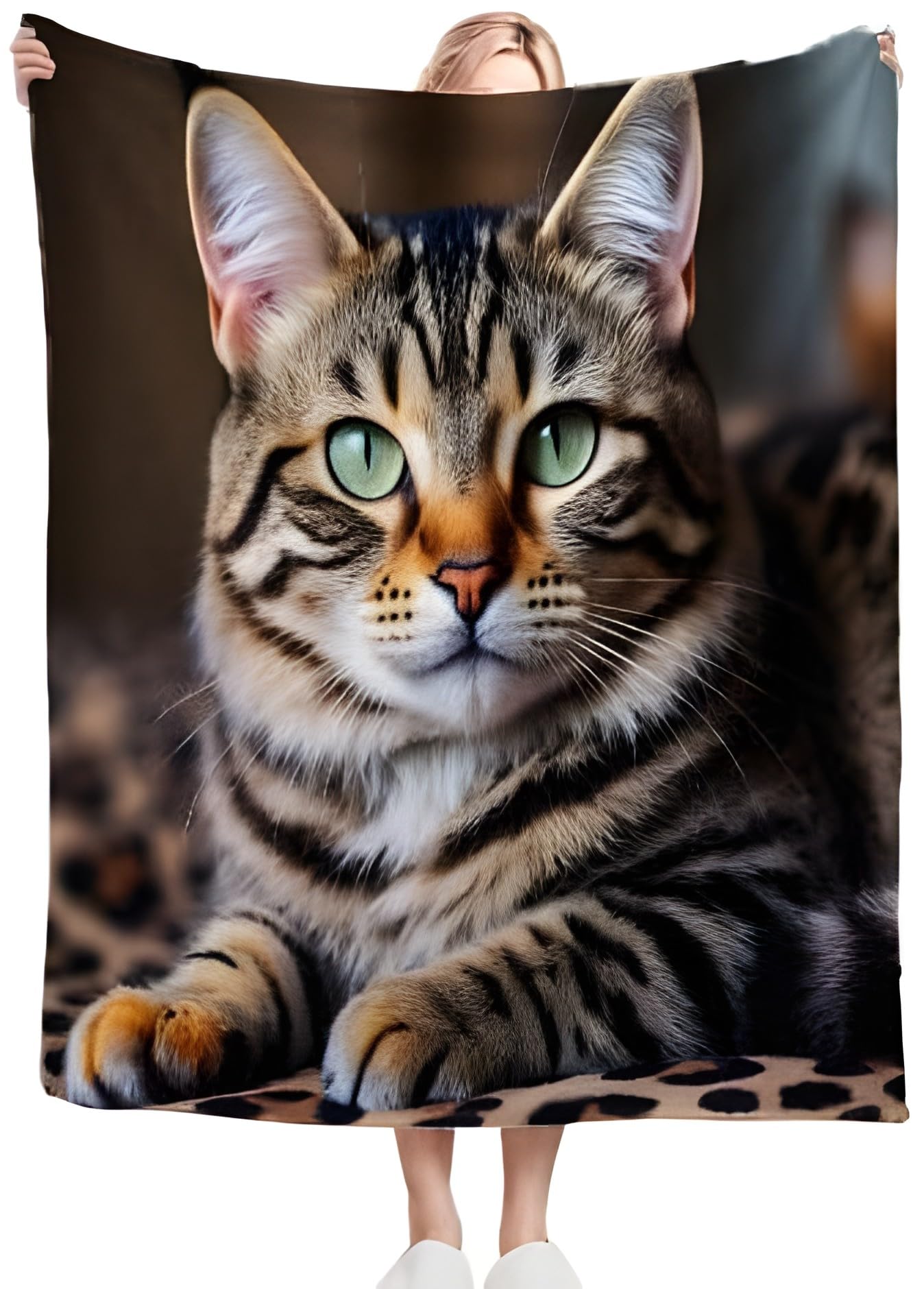 Ypthriline Tabby cat Blanket, Cute pet style Microfiber Flannel Throw Blanket, Comfortable Soft Fluffy and Warm, Blankets for Beds, Sofas and Recliners, 130×150 CM