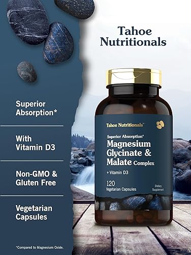 Miniatura 4 de Tahoe Nutritionals Complejo de glicinato de magnesio y malato  con vitamina D3  120 cápsulas  Absorción superior  Fórmula sin OMG y sin gluten