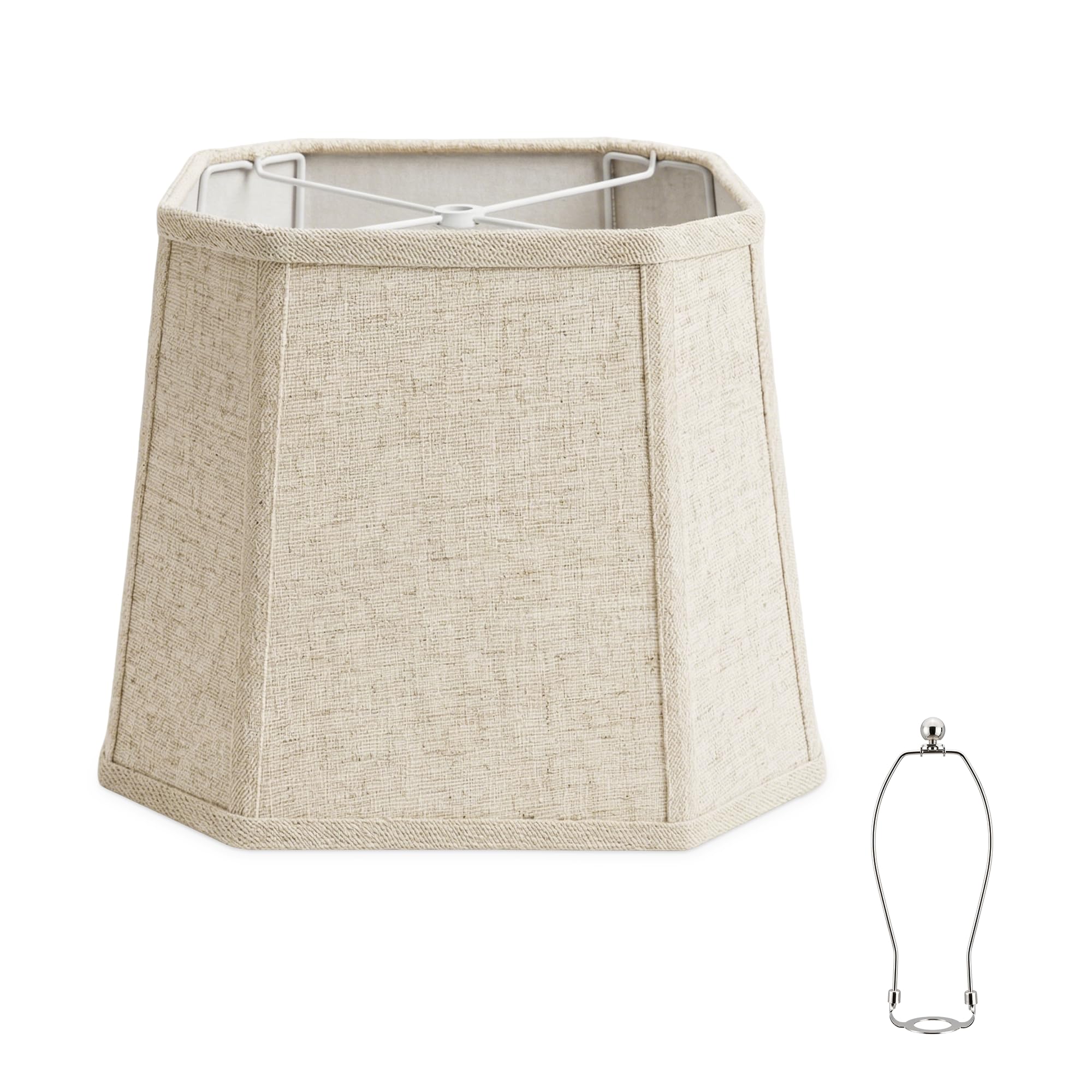 Photo 1 of 1 Pack Natural Linen Square Cut Corner Lamp Shade, 9.45" x 12" x 9.45" Beige Medium Lampshade for Table Lamp, Rectangular Spider Fitter Shade Replacement, Harp Holder Included, Assembly Required