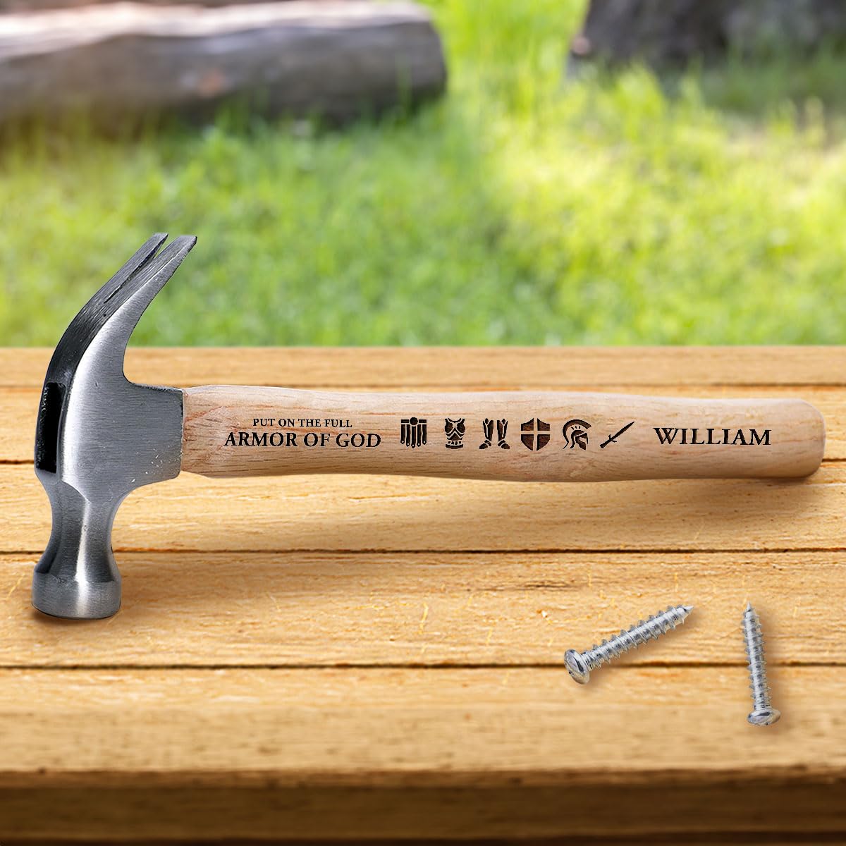 Jesuspirit - Personalized Engraved Hammer - Father's Day Gifts, Wooden Hammer for Housework - Christian Gifts For Men, Father (Put On The Full Armor Of God)